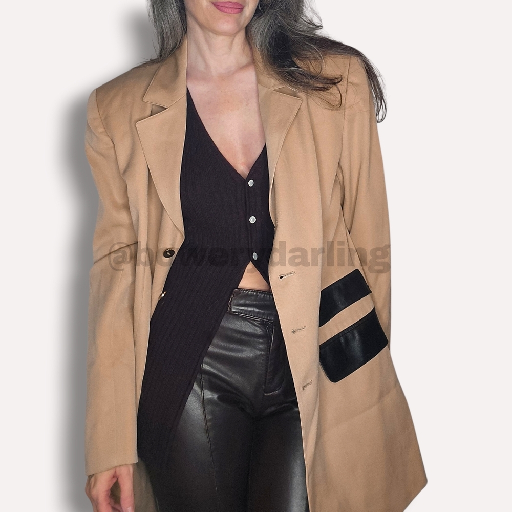 80s / 90s Claude Montana Leather Accent Blazer - Camel (Euro 48 / US 14)